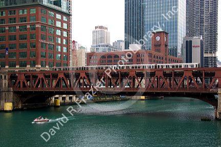 Wells Street Bridge over the Chicago River in Chicago, Illinois.