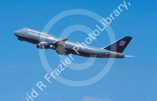 United Airlines Boeing 747 at take off climbing.