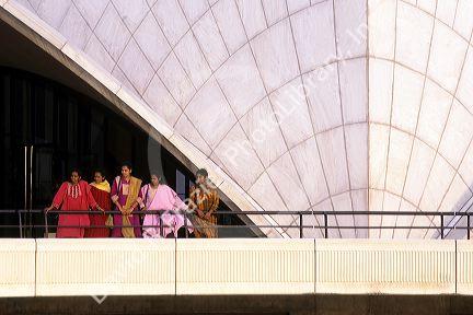 Indian women at the Bahai Temple in New Delhi, India.