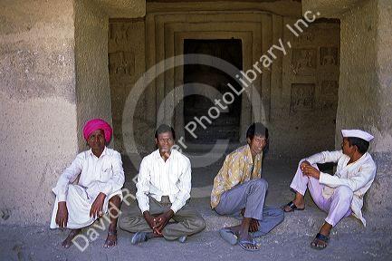 Indian men at the Ellora Caves in India.