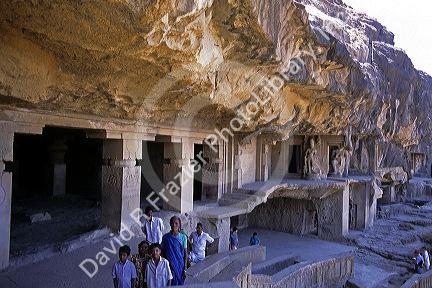 Visitors at the Ellora Caves in India.