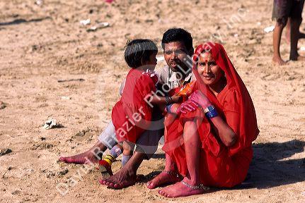 Indian family at the beach in Bombay, India.