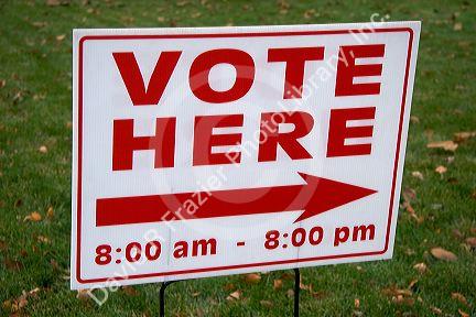 Vote here sign in Boise, Idaho.
