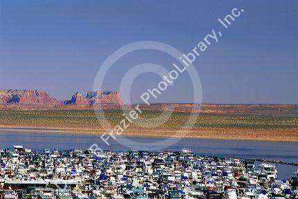 House boats docked at Page, Arizona on Lake Powell in Southern Utah.