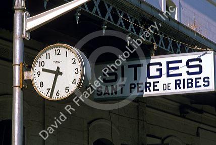 A train station clock in Sitges, Spain.