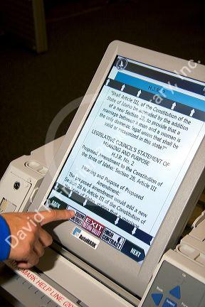 Touch screen voting computer being used in Boise, Idaho.