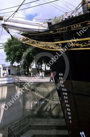 Sailing ship Cutty Sark on display at Greenwich, England.