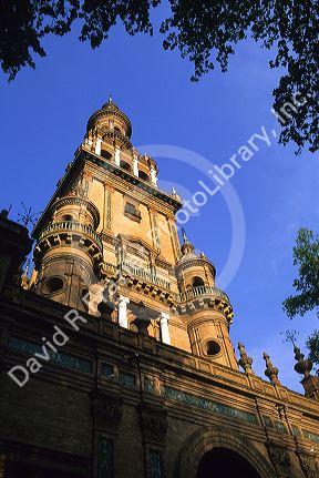 Tower at Plaza De Espana in Seville, Spain.
