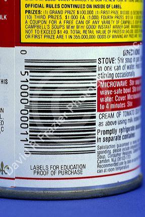 UPC price code on a soup can.