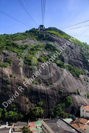 View from cable car gondola at Sugarloaf Peak in Rio de Janeiro, Brazil.
