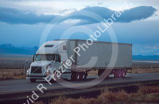 Long haul truck traveling onInterstate 80 near Lovelock, Nevada.
