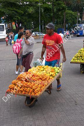 A street vendor sellling fruit in Sao Paulo, Brazil.