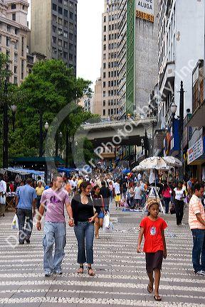 People on a walking street in Sao Paulo, Brazil.