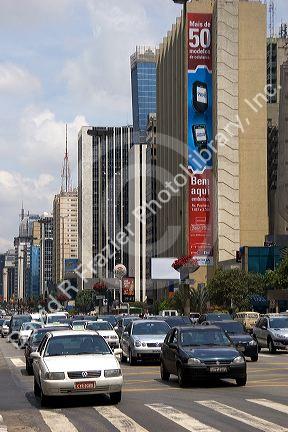 Traffic on Avenida Paulista in Sao Paulo, Brazil.