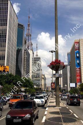 Traffic on Avenida Paulista in Sao Paulo, Brazil.