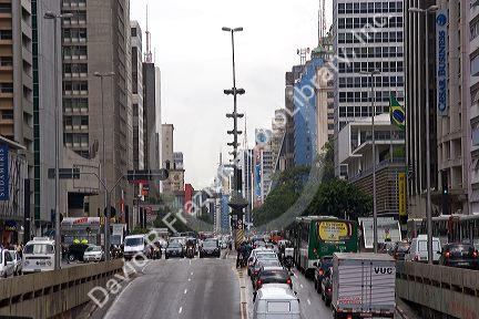 Traffic on Avenida Paulista in Sao Paulo, Brazil.