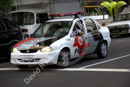 A police car in Sao Paulo, Brazil.