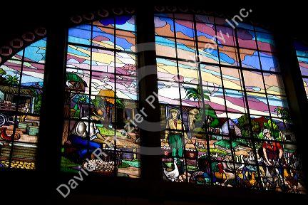 A stained glass window at the Mercado Municipal in Sao Paulo, Brazil.