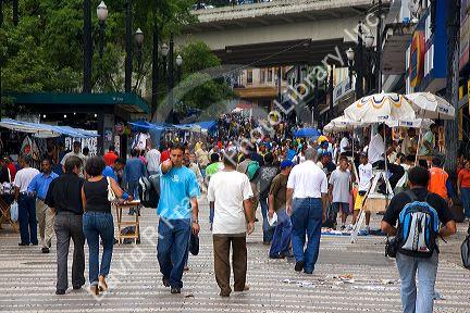 People on a walking street in Sao Paulo, Brazil.
