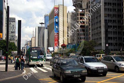 Traffic on Avenida Paulista in Sao Paulo, Brazil.
