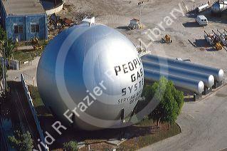 A sphere is used as a storage tank for natural gas in Miami Florida.