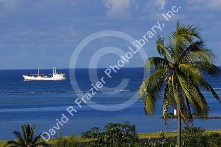 An inter island freighter off the island of Tahiti.
