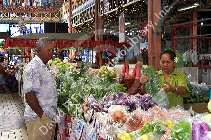 Fresh produce being sold at the municipal market in Papeete on the island of Tahiti.