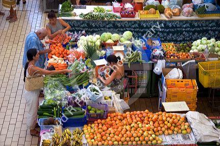 Fresh produce being sold at the municipal market in Papeete on the island of Tahiti.