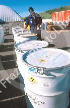 Radioactive nuclear waste disposal in Idaho.  Drums filled with transuranic contaminated items.
