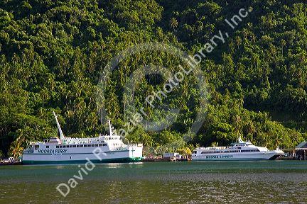 Ferry boats docked on the island of Moorea.