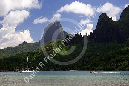 Boating in a lagoon on the island of Moorea at Cook's Bay.