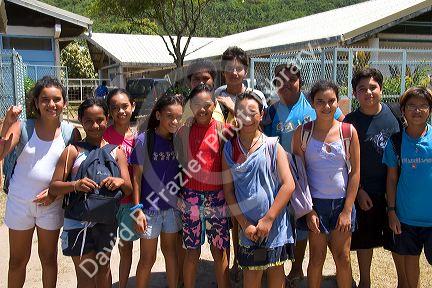 A group of Tahitian school children on the island of Moorea.