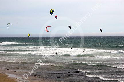 Parasurfing in the pacific ocean on the California coast.