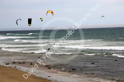 Parasurfing in the pacific ocean on the California coast.