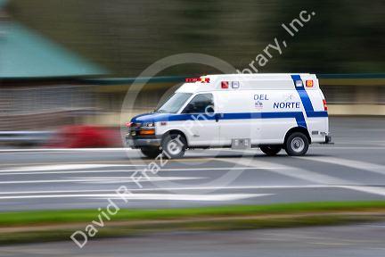 Ambulance in motion.