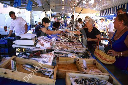 Open air fish market in Sanary Sur Mer, France.
