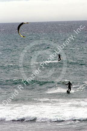Parasurfing in the pacific ocean on the California coast.