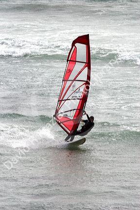 Windsurfing in the pacific ocean on the California coast.