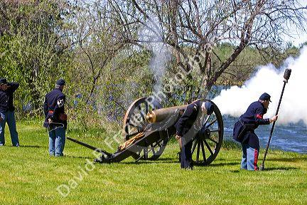 A cannon being fired during a civil war reenactment near Boise, Idaho.