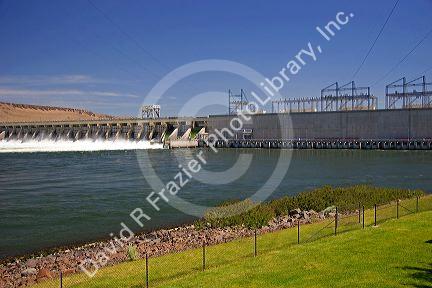 McNary Dam spans the Columbia River between Washington and Oregon at Umatilla, Oregon.