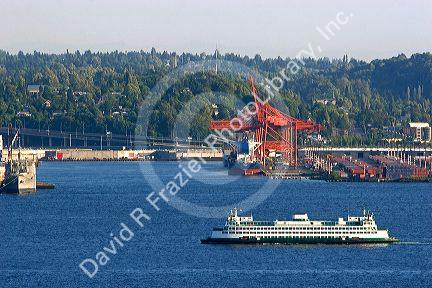 Washington State Ferry Boat in Elliott Bay at Seattle, Washington.