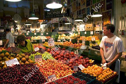 A fruit and produce display at the Pike Place Market in Seattle, Washington.