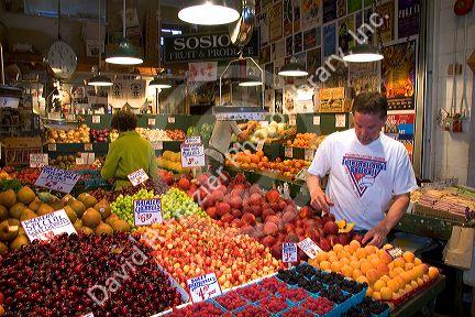 A fruit and produce display at the Pike Place Market in Seattle, Washington.