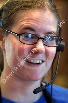 Portrait of a girl wearing a headset at work in a coffee shop, Boise, Idaho.