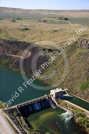 Aerial view of the Boise River Diversion Dam, diverts water to the New York Canal for irrigation use in Boise, Idaho.