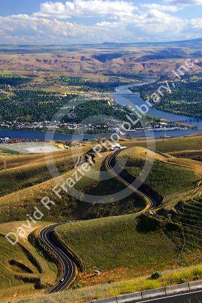 A view of Lewiston, Idaho and Pullman, Washington at the confluence of Clearwater and Snake Rivers.