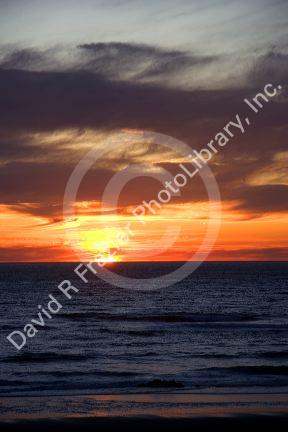 Sunset on the Pacific Ocean at Lincoln City on the Oregon Coast.