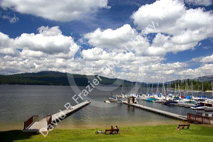 Boats docked at Payette Lake in McCall, Idaho.
