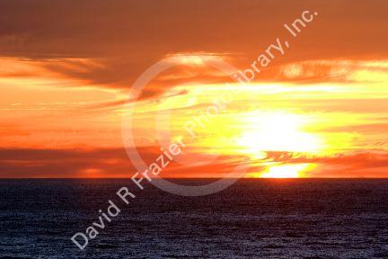 Sunset on the Pacific Ocean at Lincoln City on the Oregon Coast.