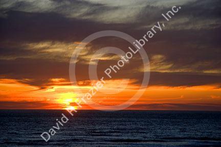 Sunset on the Pacific Ocean at Lincoln City on the Oregon Coast.